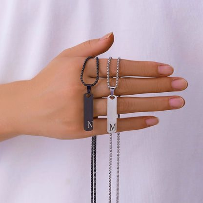 Stainless Steel Initial Bar Necklace – A–Z Alphabet Pendant Jewelry for Men and Women – Elegant Men's Accessory | Accessorio Uomo Elegante