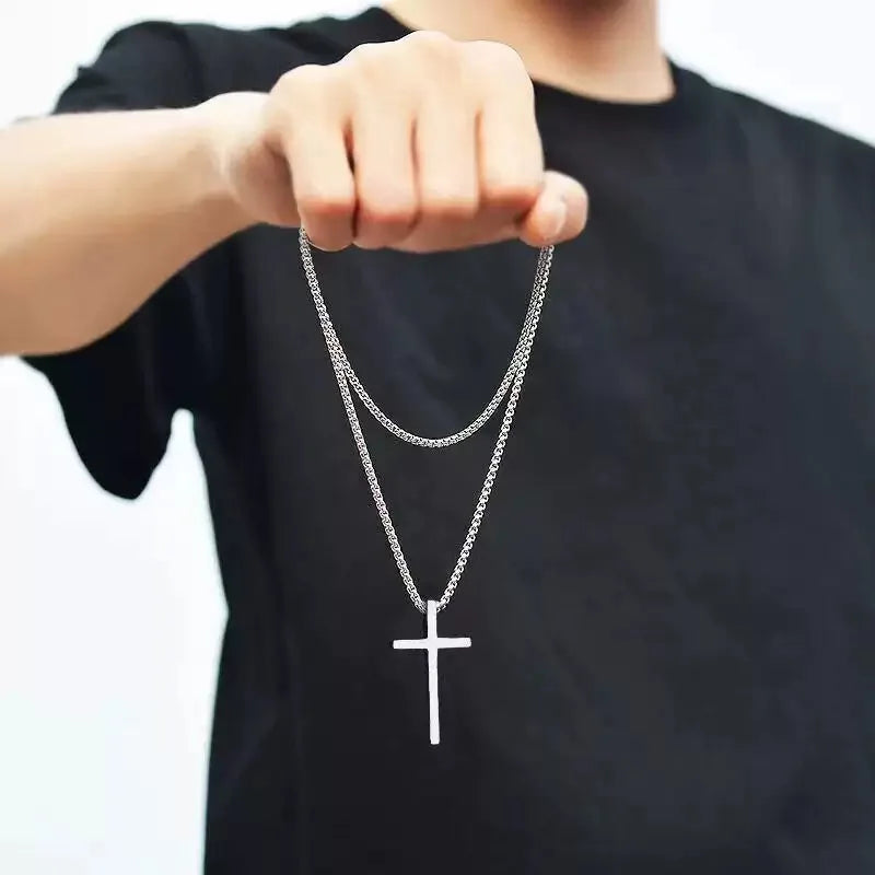 Cross Pendant Necklace – Silver Titanium Steel Jewelry for Men – Elegant Men's Accessory | Accessorio Uomo Elegante