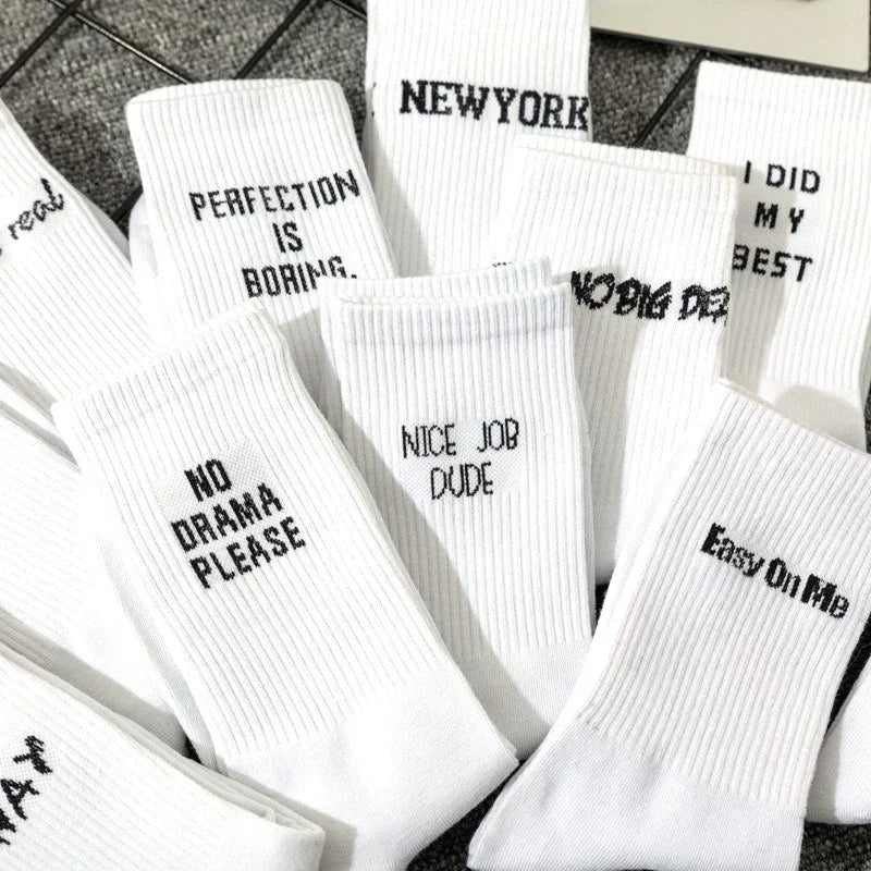 DRAVEN — Unisex Letter Street Socks – White College Style