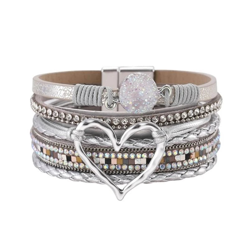 DRAVEN — Bohemian Leather Wrap Heart Bracelet