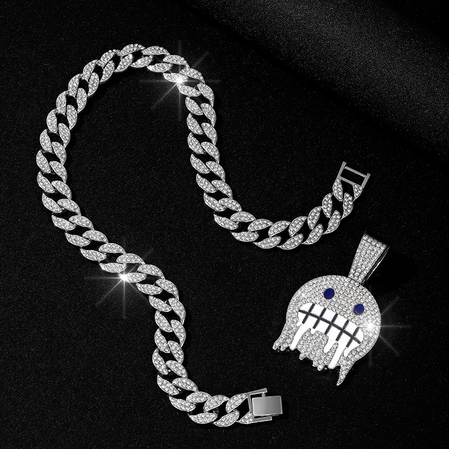 15mm Cuban Chain Necklace with Cold Face Pendant – High-Polish Finish – Elegant Men's Accessory | Accessorio Uomo Elegante