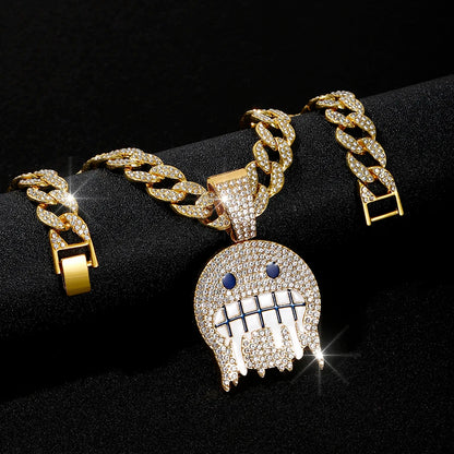 15mm Cuban Chain Necklace with Cold Face Pendant – High-Polish Finish – Elegant Men's Accessory | Accessorio Uomo Elegante