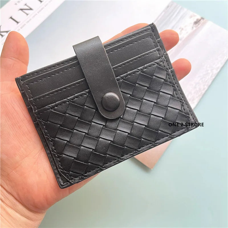 PU Leather Business Card Holder Braided Large Capacity – Elegant Men's Accessory | Accessorio Uomo Elegante
