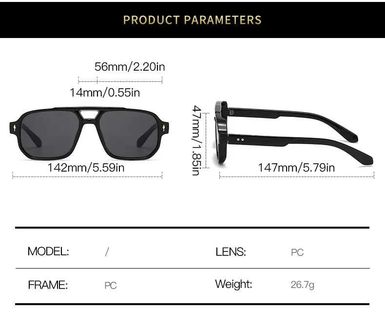Retro Double Bridge Sunglasses – Luxury Rivet Design – Elegant Men's Accessory | Accessorio Uomo Elegante