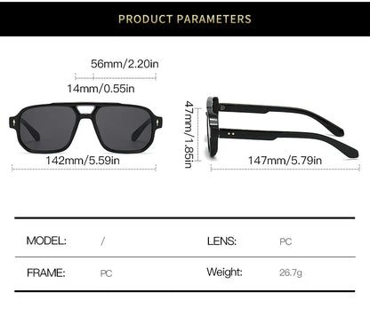 Retro Double Bridge Sunglasses – Luxury Rivet Design – Elegant Men's Accessory | Accessorio Uomo Elegante