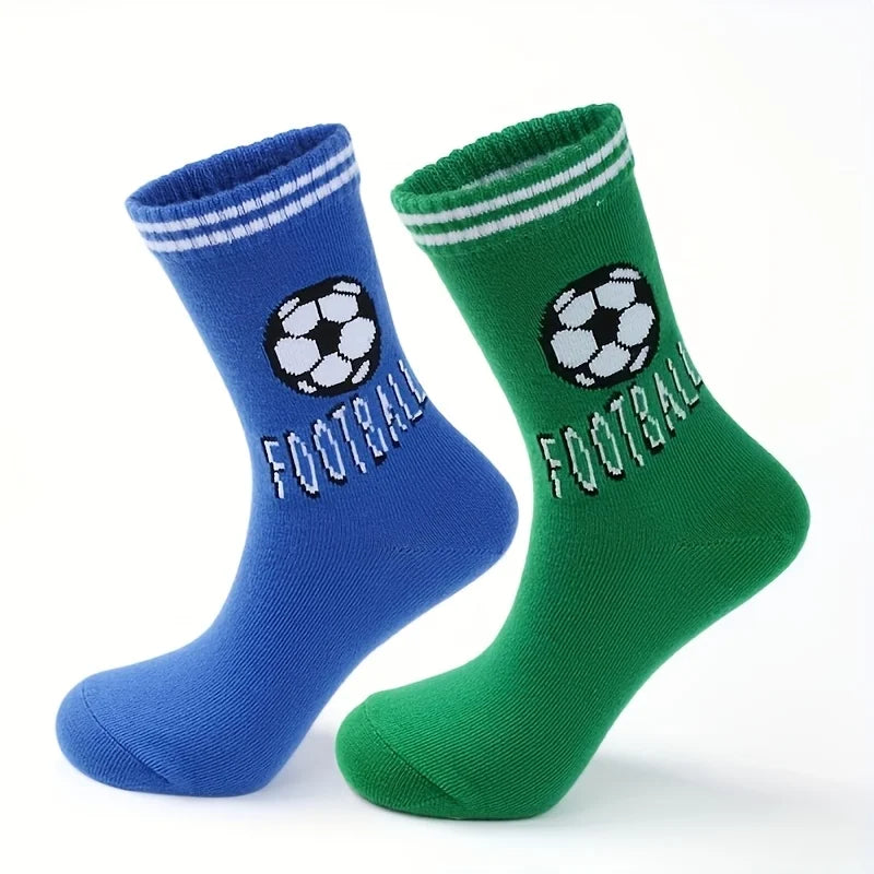 DRAVEN — 4 Pairs Kids Football Socks – Sporty Letter Stripe Design