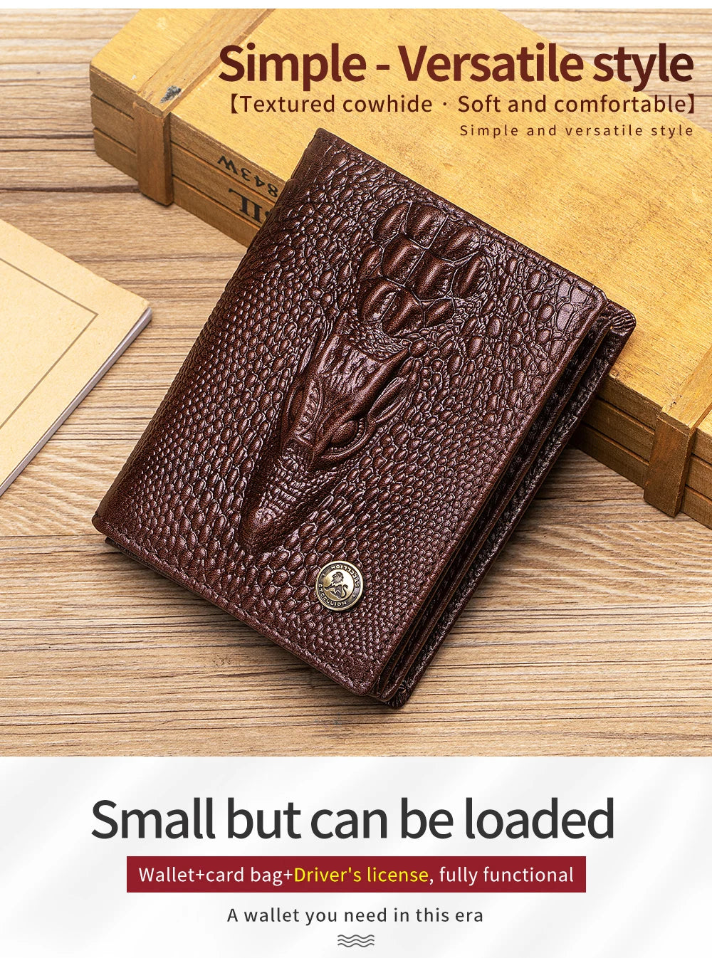 DRAVEN — Genuine Leather Crocodile Wallet Men Retro Large Capacity