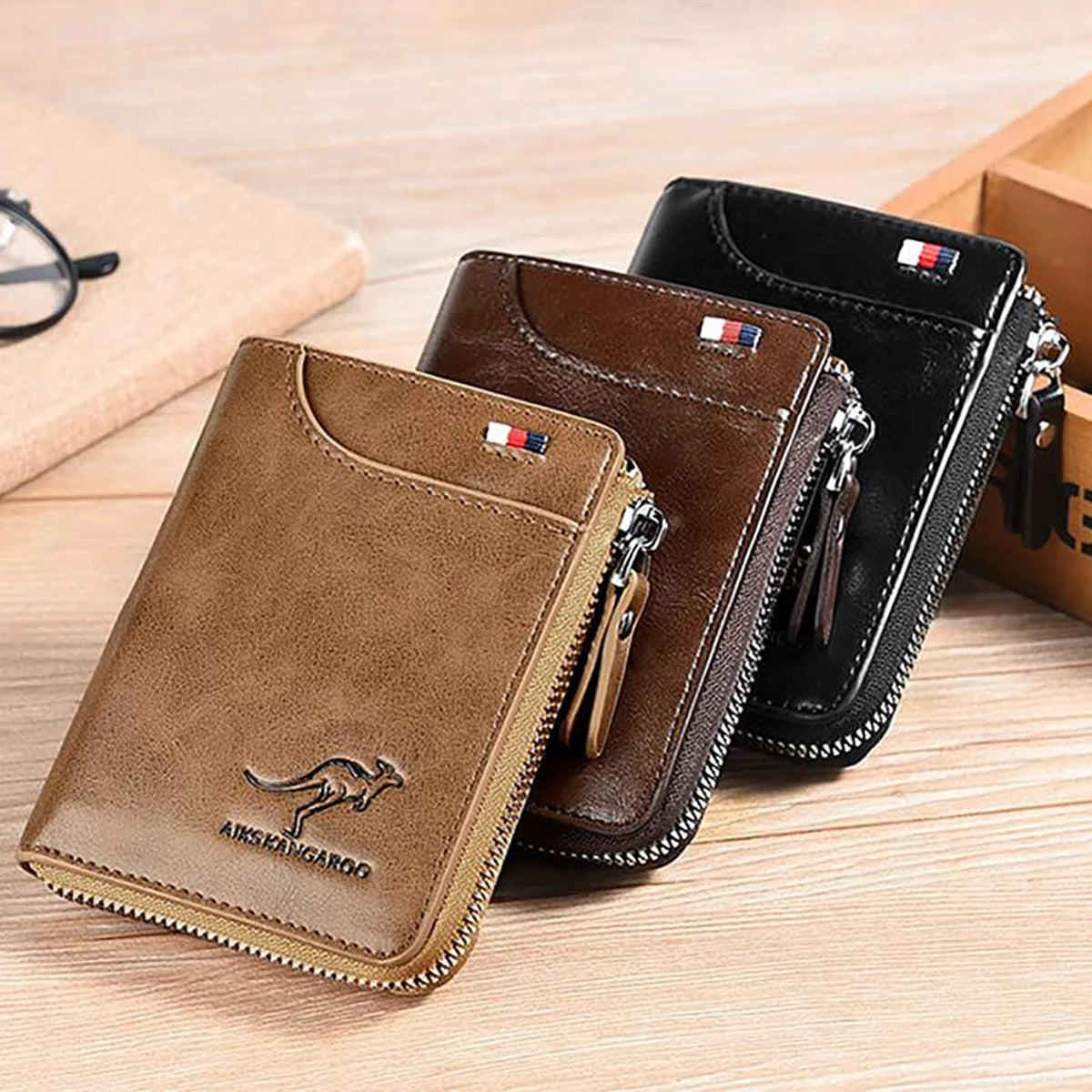 DRAVEN — Leather Business Wallet Men RFID Zipper Card Holder