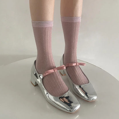 Silver Silk Crew Socks – Women’s Korean Street Style