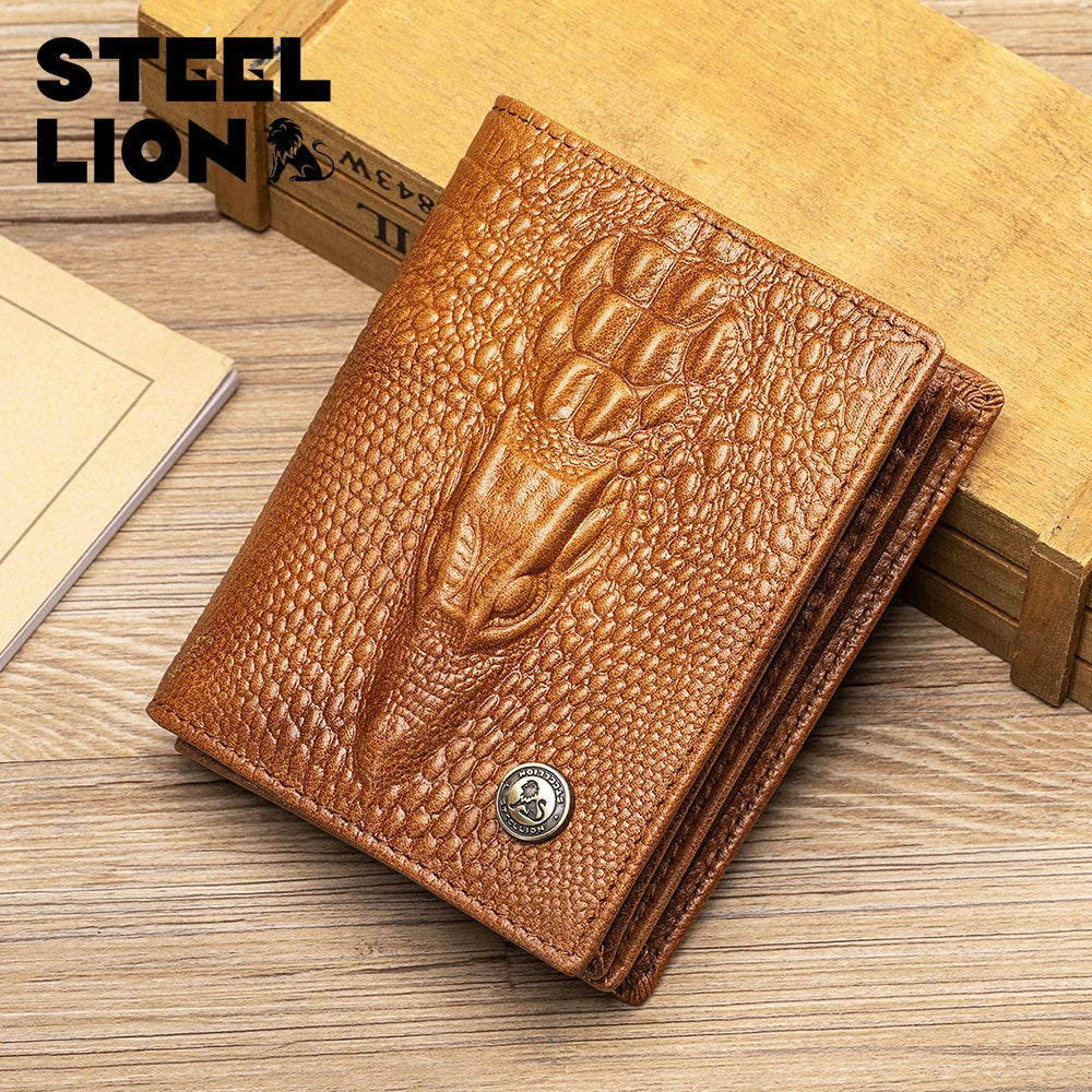 Genuine Leather Crocodile Wallet Men Retro Large Capacity – Elegant Men's Accessory | Accessorio Uomo Elegante