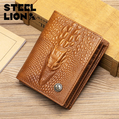 Genuine Leather Crocodile Wallet Men Retro Large Capacity – Elegant Men's Accessory | Accessorio Uomo Elegante