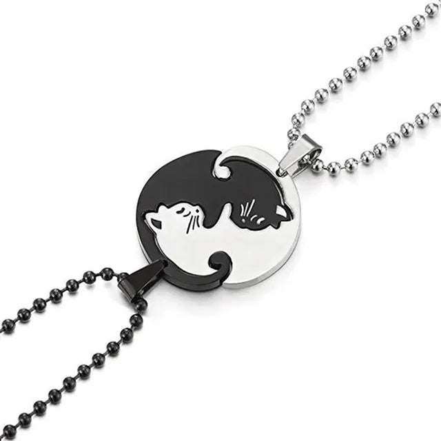 DRAVEN — Cartoon Cat Heart Couple Necklace – Cute Black Animal Pendant Jewelry