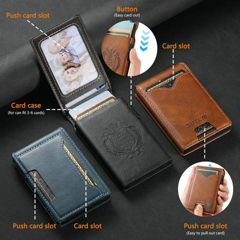 Automatic Card Ejector Wallet Men Faux Leather Slim Case – Elegant Men's Accessory | Accessorio Uomo Elegante