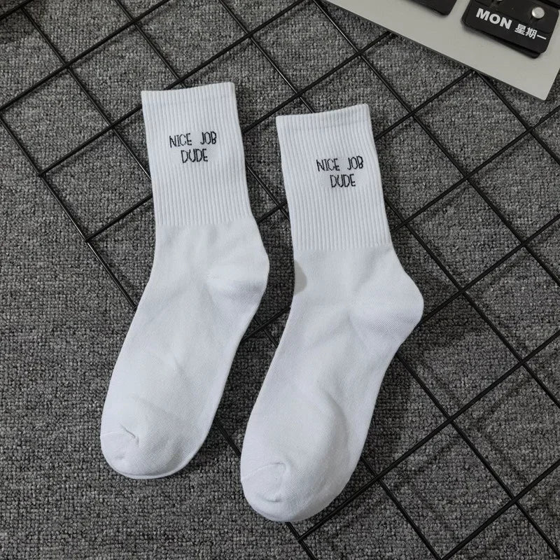 DRAVEN — Unisex Letter Street Socks – White College Style