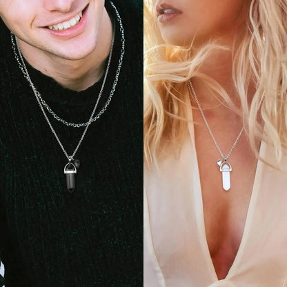 Crystal Friendship Couple Necklace – Rose Quartz Heart Charm Jewelry for Men and Women