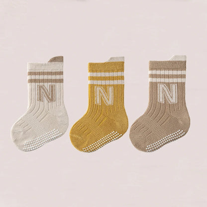 3 Pairs Kids Non-Slip Socks – Soft Cotton Letter Design