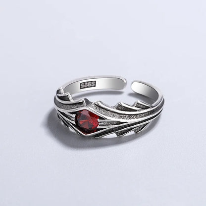 Luxury Red Zircon Silver Ring – Elegant Men's Accessory | Accessorio Uomo Elegante