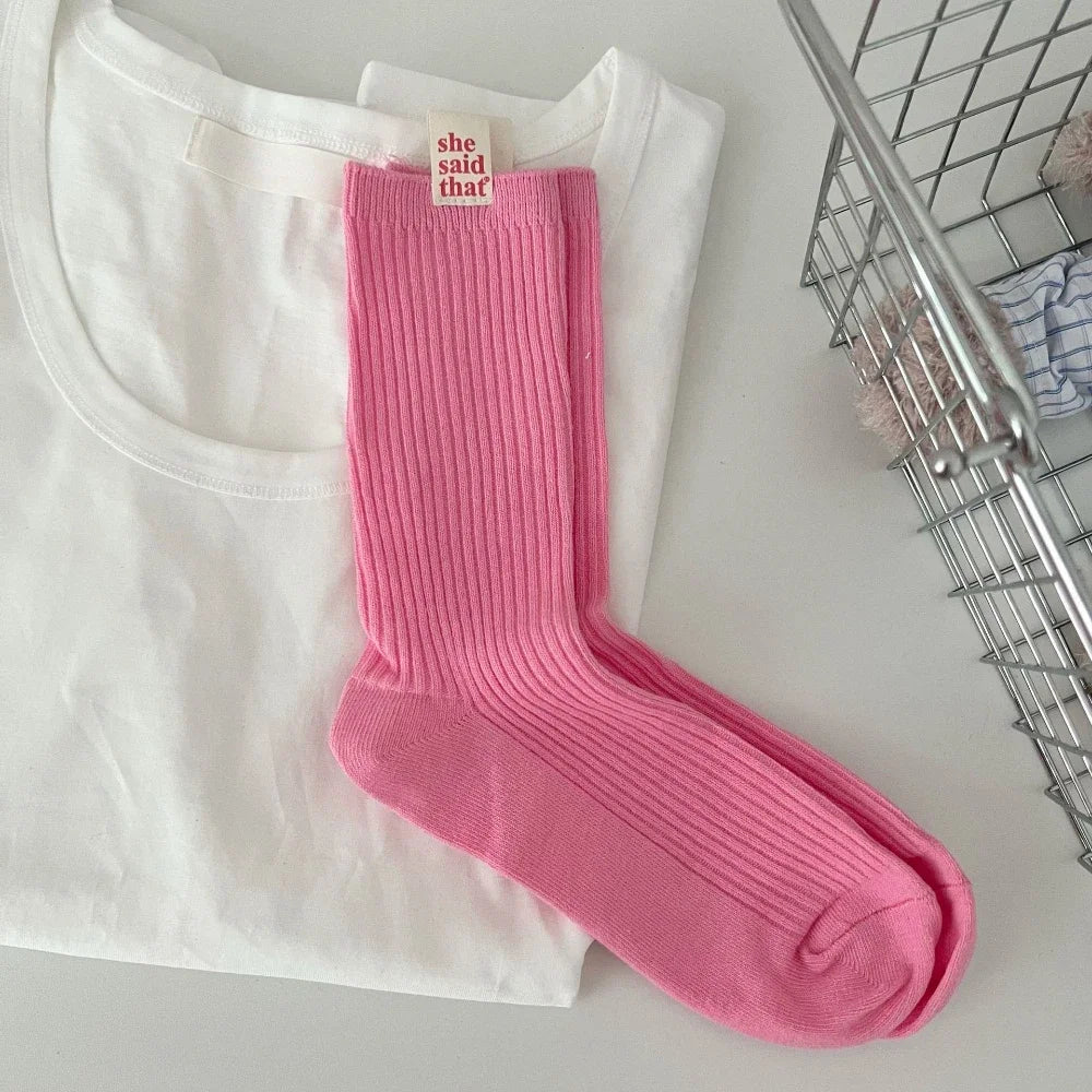 DRAVEN — Retro Label Cotton Socks – Women’s Japanese Street Style