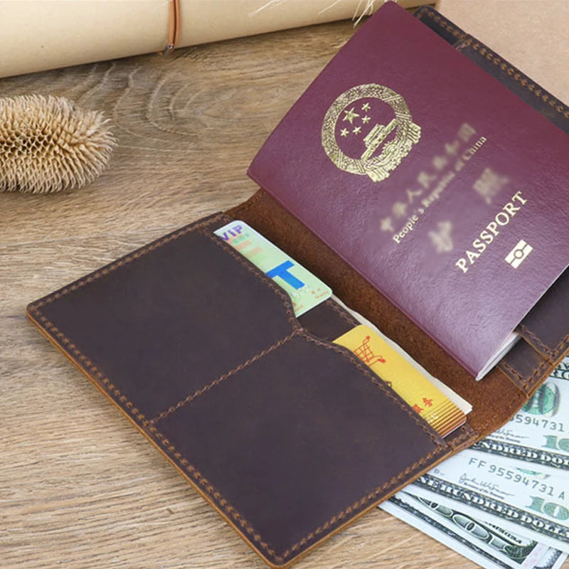 Genuine Leather Passport Wallet Unisex Vintage Cowhide – Elegant Men's Accessory | Accessorio Uomo Elegante