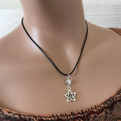 Black Cord Star Charm Necklace – Adjustable Celestial Jewelry Gift