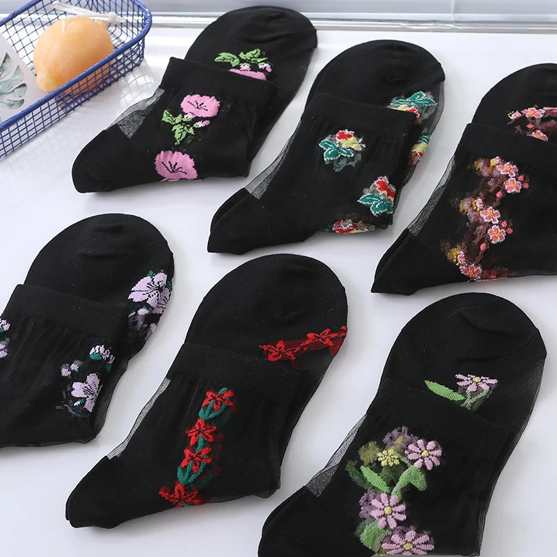 DRAVEN — Floral Lace Socks – 6 Pairs Women’s Luxury Mid Tube Style