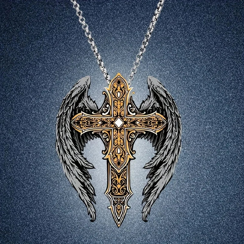 Fashionable Men's Pendant Cross Wing Necklace - Exquisite Retro Design Personalized Jewelry - Stainless Steel - Perfect Gift – Elegant Men's Accessory | Accessorio Uomo Elegante