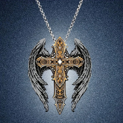 Fashionable Men's Pendant Cross Wing Necklace - Exquisite Retro Design Personalized Jewelry - Stainless Steel - Perfect Gift – Elegant Men's Accessory | Accessorio Uomo Elegante