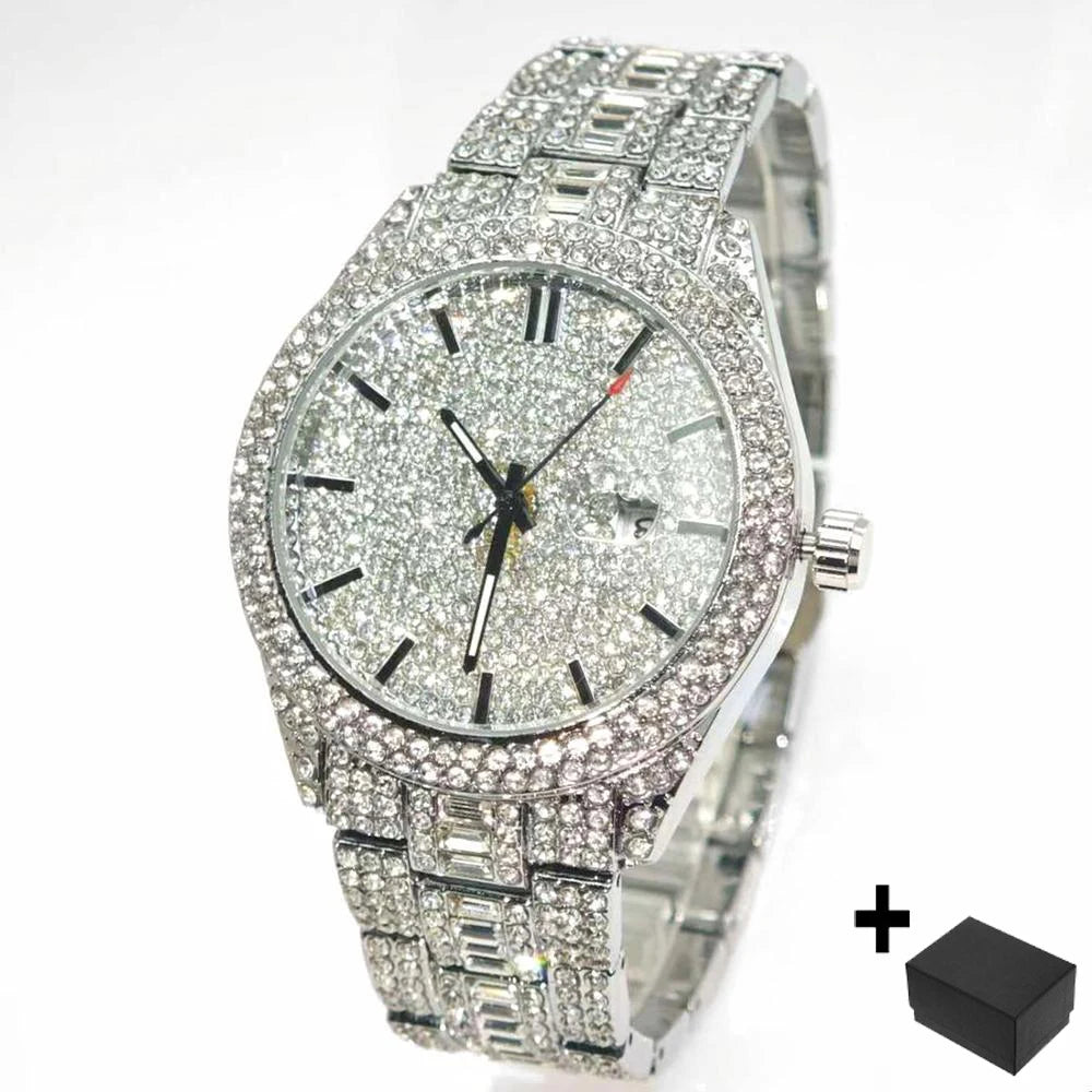 DRAVEN — Crystal Frame – Men’s Rectangle Steel Luxury Watch with Calendar