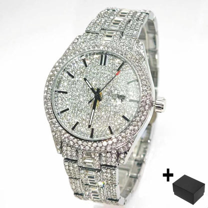 Crystal Frame – Men’s Rectangle Steel Luxury Watch with Calendar – Elegant Men's Accessory | Accessorio Uomo Elegante