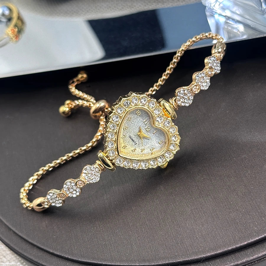 DRAVEN — Blooming Heart – Women’s Diamond Flower Watch with Ribbon Strap