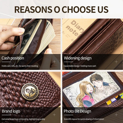 Genuine Leather Crocodile Wallet Men Retro Large Capacity – Elegant Men's Accessory | Accessorio Uomo Elegante