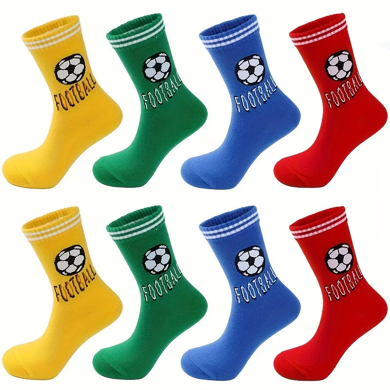 DRAVEN — 4 Pairs Kids Football Socks – Sporty Letter Stripe Design