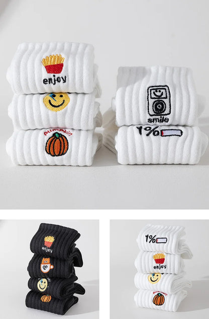 Cartoon Embroidered Socks – Unisex Harajuku Street Style