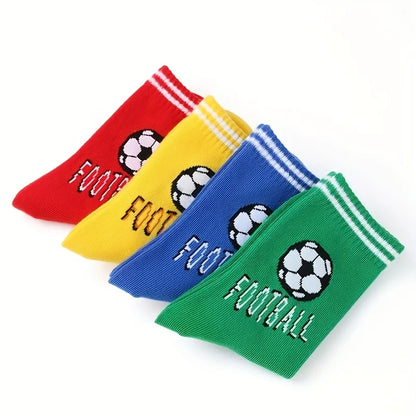 4 Pairs Kids Football Socks – Sporty Letter Stripe Design