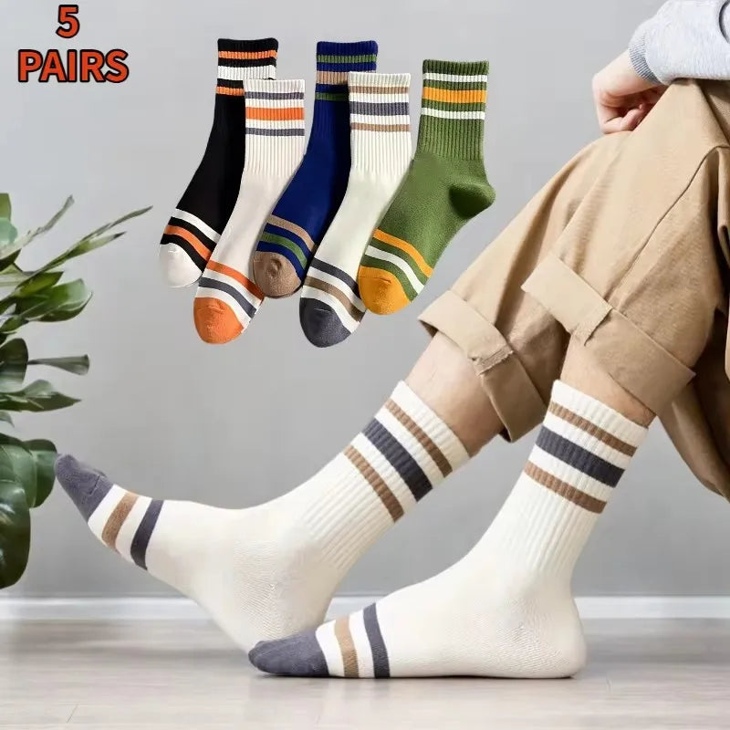 DRAVEN — Colorful Striped Socks – 5 Pairs Unisex Casual Style