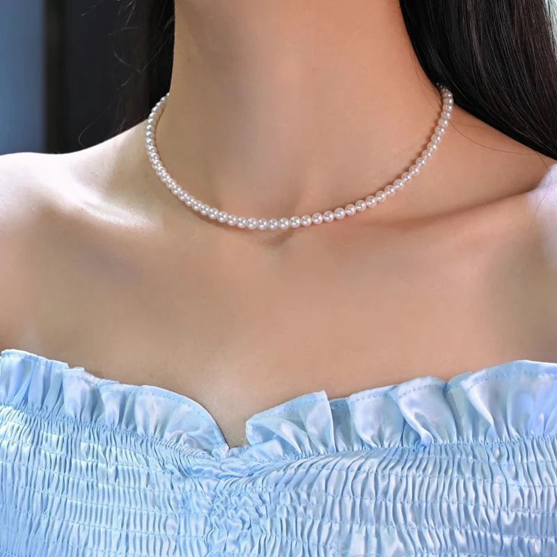 DRAVEN — Classic White Pearl Choker – Vintage Handmade Beaded Necklace for Men and Women