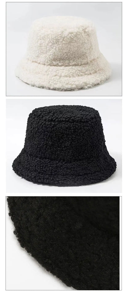 Lamb Wool Bucket Hat – Unisex Harajuku Winter Style