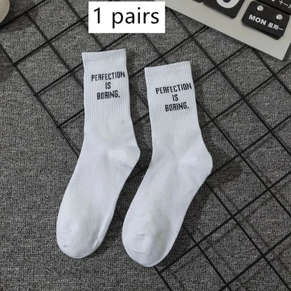 Unisex Letter Street Socks – White College Style