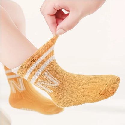 3 Pairs Kids Non-Slip Socks – Soft Cotton Letter Design