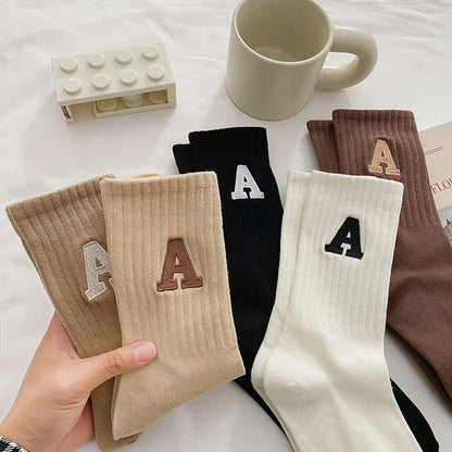 Women's Kawaii Letter A Socks – Warm Korean Style