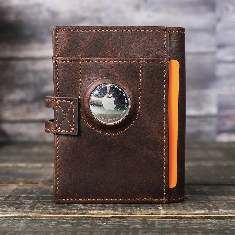 Leather Airtag Wallet Men RFID Aluminum Card Holder – Elegant Men's Accessory | Accessorio Uomo Elegante