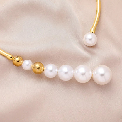 Exaggerated Pearl Necklace – Golden Bead Open Collar Jewelry for Women