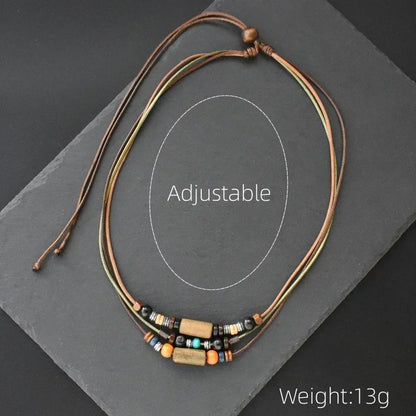 Layered Leather Rope Necklace – Vintage Wood Pendant Jewelry for Men – Elegant Men's Accessory | Accessorio Uomo Elegante