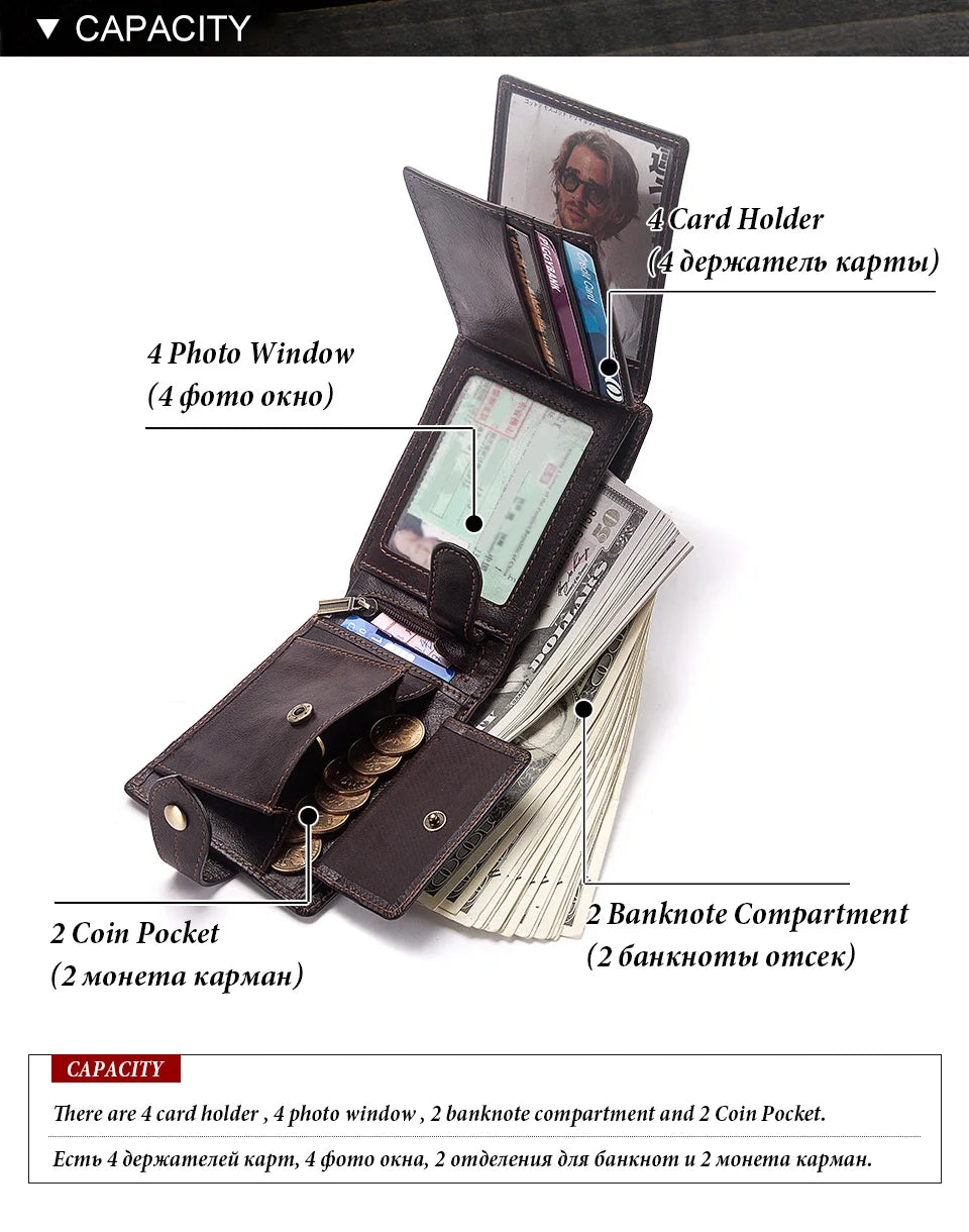 Genuine Leather Slim Wallet Men Minimalist RFID Design – Elegant Men's Accessory | Accessorio Uomo Elegante