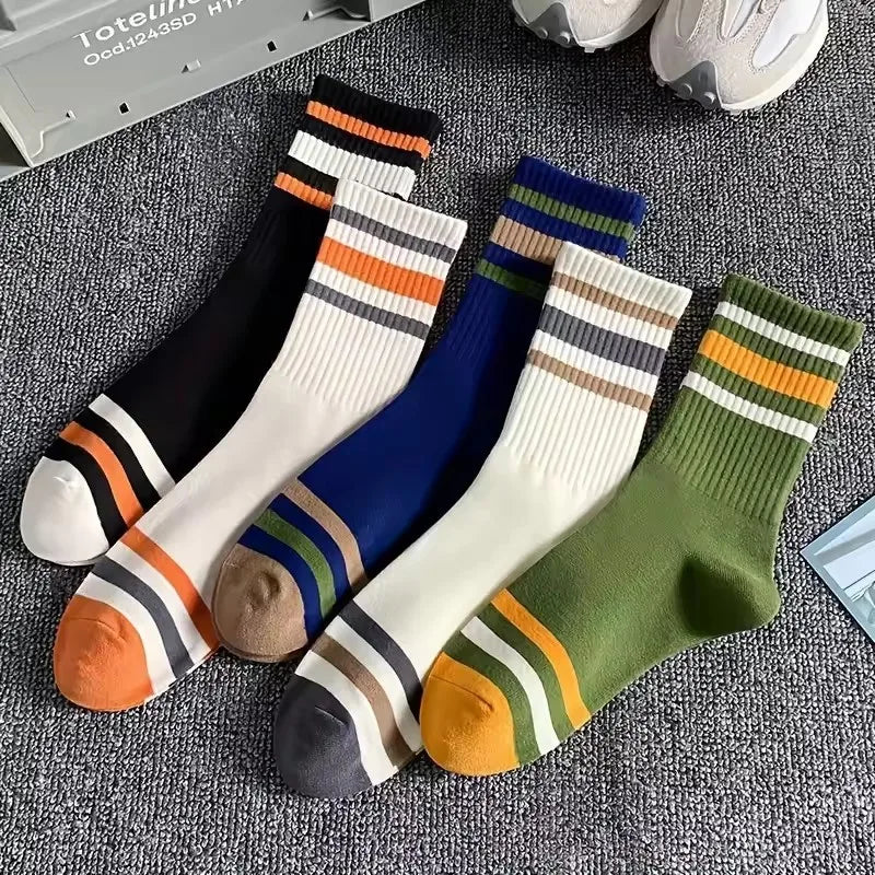 DRAVEN — Colorful Striped Socks – 5 Pairs Unisex Casual Style