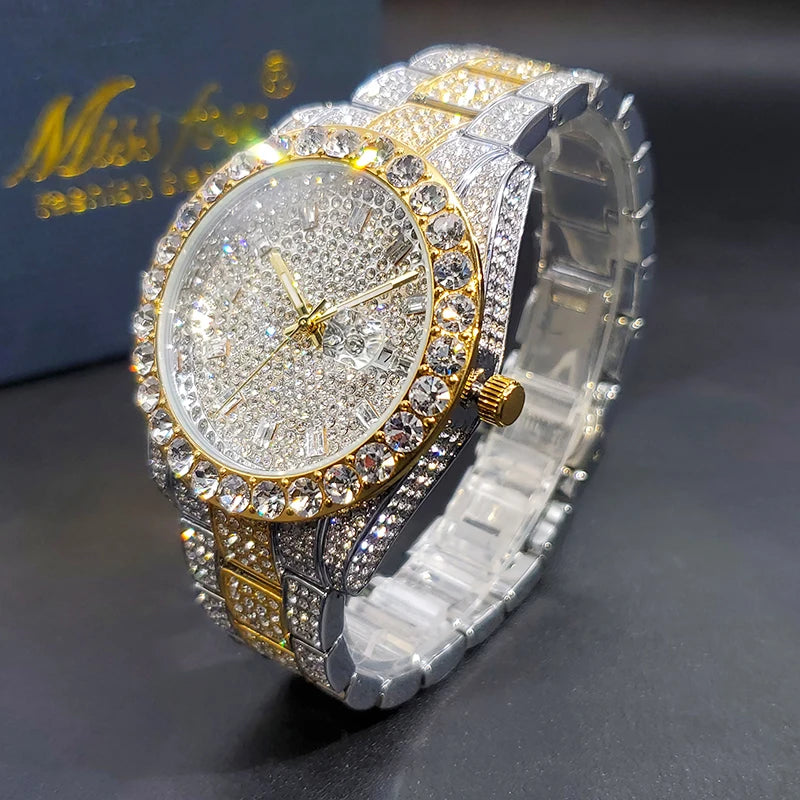 DRAVEN — King’s Shine – Men’s Crystal Steel Watch with Calendar & Waterproof Design