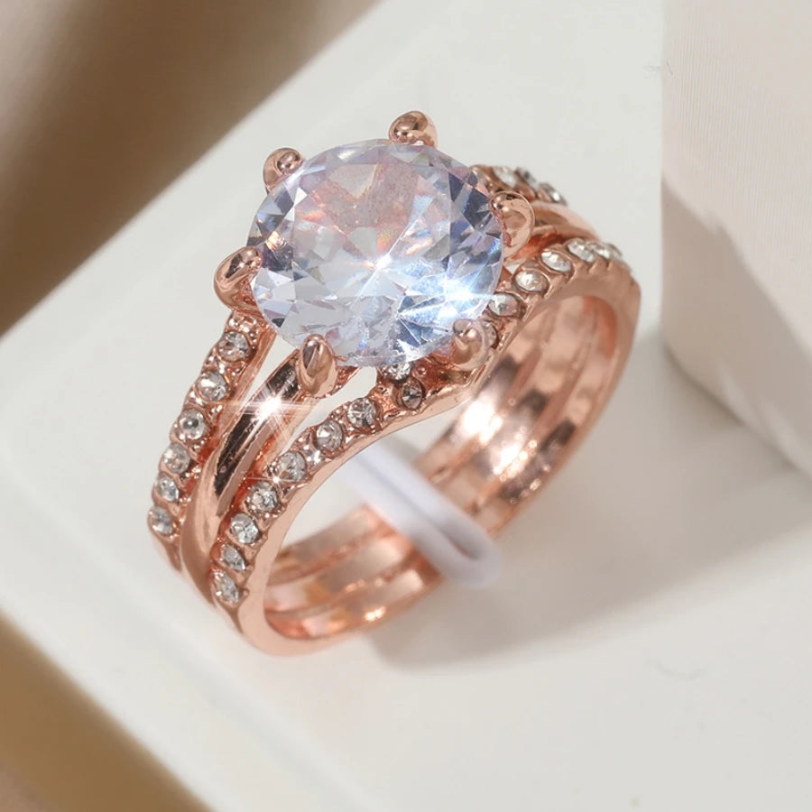 Rose Gold Six Claw Zircon Ring – Elegant Men's Accessory | Accessorio Uomo Elegante