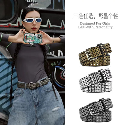 Punk Street Belt Unisex Square Beads Design – Elegant Men's Accessory | Accessorio Uomo Elegante