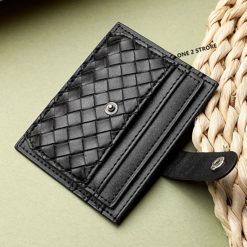 PU Leather Business Card Holder Braided Large Capacity – Elegant Men's Accessory | Accessorio Uomo Elegante