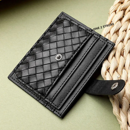 PU Leather Business Card Holder Braided Large Capacity – Elegant Men's Accessory | Accessorio Uomo Elegante